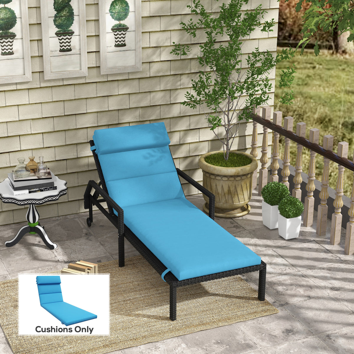 Coussins de rechange pour chaise longue de patio, avec appui-tête et attaches, turquoise