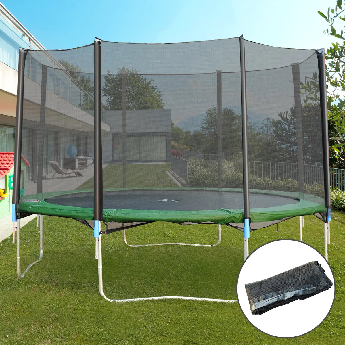 Filet de sécurité pour trampoline 3,66 m (12 pi) avec 8 poteaux, noir.