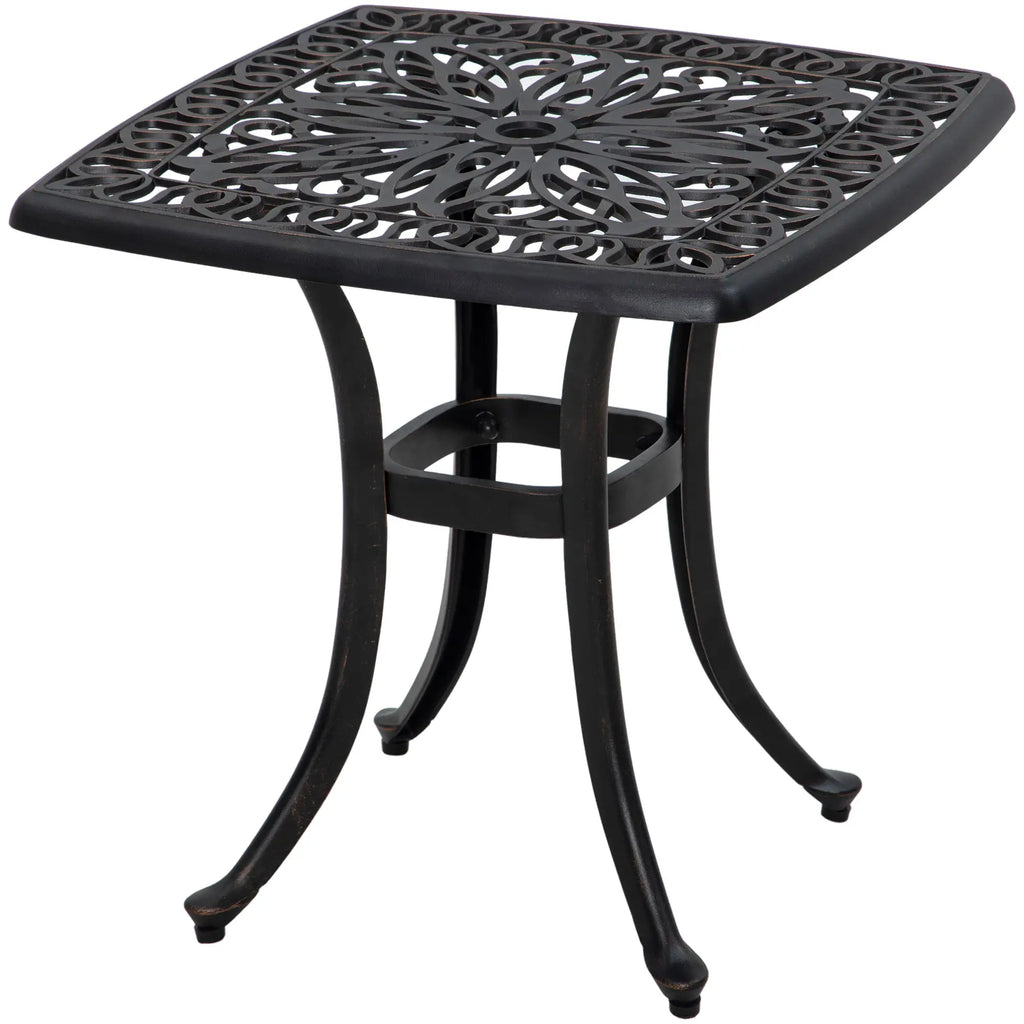 Table d'appoint carrée d'extérieur 53 cm (21 po), table de patio en aluminium moulé avec trou pour parasol, idéale pour le jardin, le balcon ou la piscine, couleur bronze.