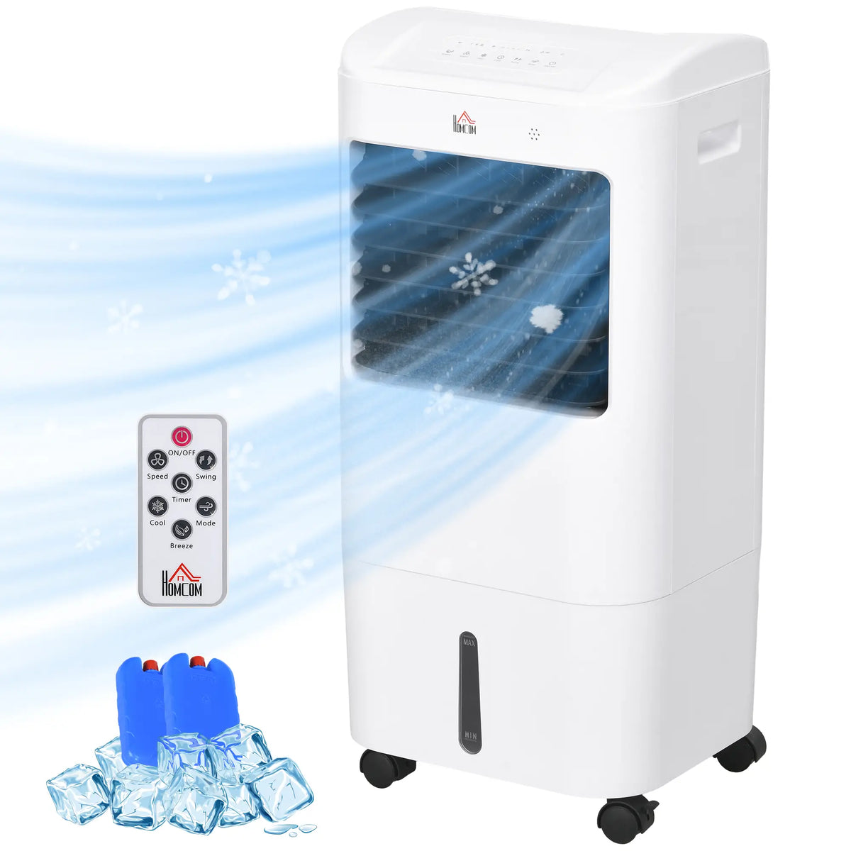 Ventilateur de chambre avec poche de glace, ventilateur tour avec télécommande, 3 modes, 3 vitesses, minuterie 7,5 h, blanc
