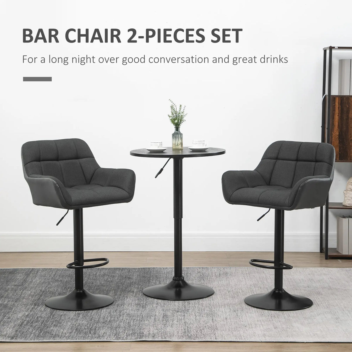 Ensemble de 2 tabourets de bar pivotants, réglables, avec repose-pieds, accoudoirs et dossier en similicuir, pour salle à manger, noir et gris