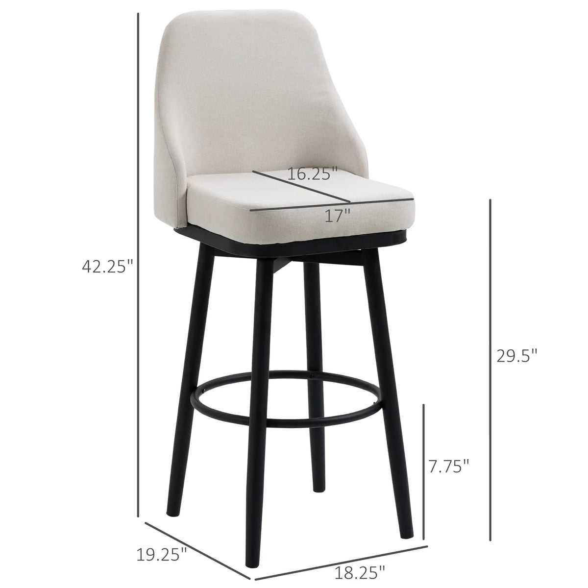 Ensemble de 2 tabourets de bar extra hauts, tabourets de bar pivotants à 360° au design moderne, chaises de salle à manger avec repose-pieds et pieds en acier, blanc crème