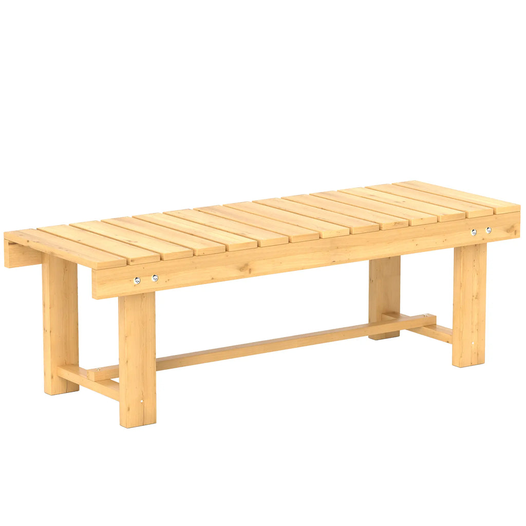 Banc d'extérieur 43 po en bois, banc de patio pour 2 personnes, canapé deux places sans dossier avec assise à lattes pour parc, jardin, pelouse, bois naturel