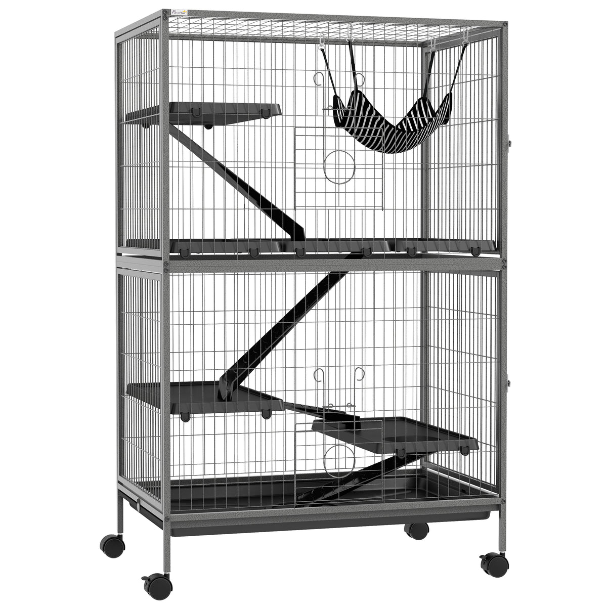 Cage à roulettes à 5 niveaux pour petits animaux, cage de luxe pour cochons d'Inde, furets, visons, chinchillas, chatons et lapins (gris)