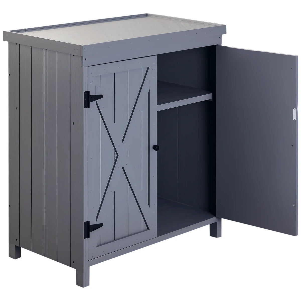 Armoire de rangement de jardin, abri de jardin avec plateau galvanisé et deux étagères pour outils de jardin ou accessoires de piscine, gris