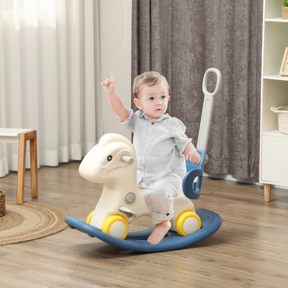 Cheval à bascule 4 en 1 pour enfants avec planche d'équilibre amovible et poignée de poussée, bleu