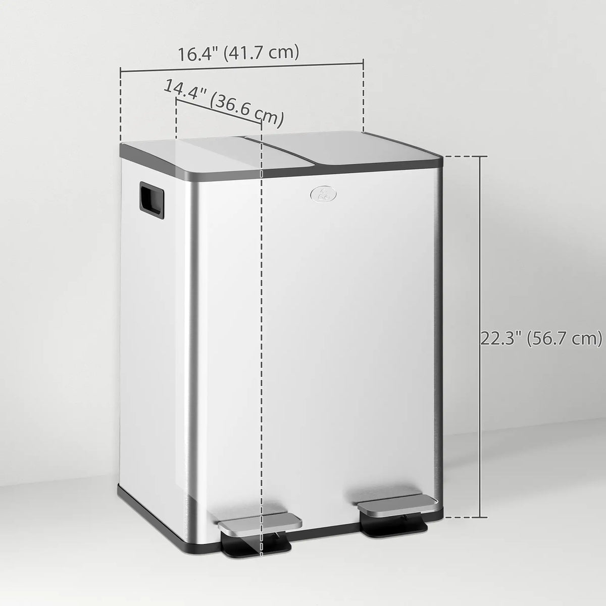 Poubelle, fermeture amortie avec pédale, 2 x 5 gallons (2 x 20 L) avec seaux intérieurs amovibles, argentée