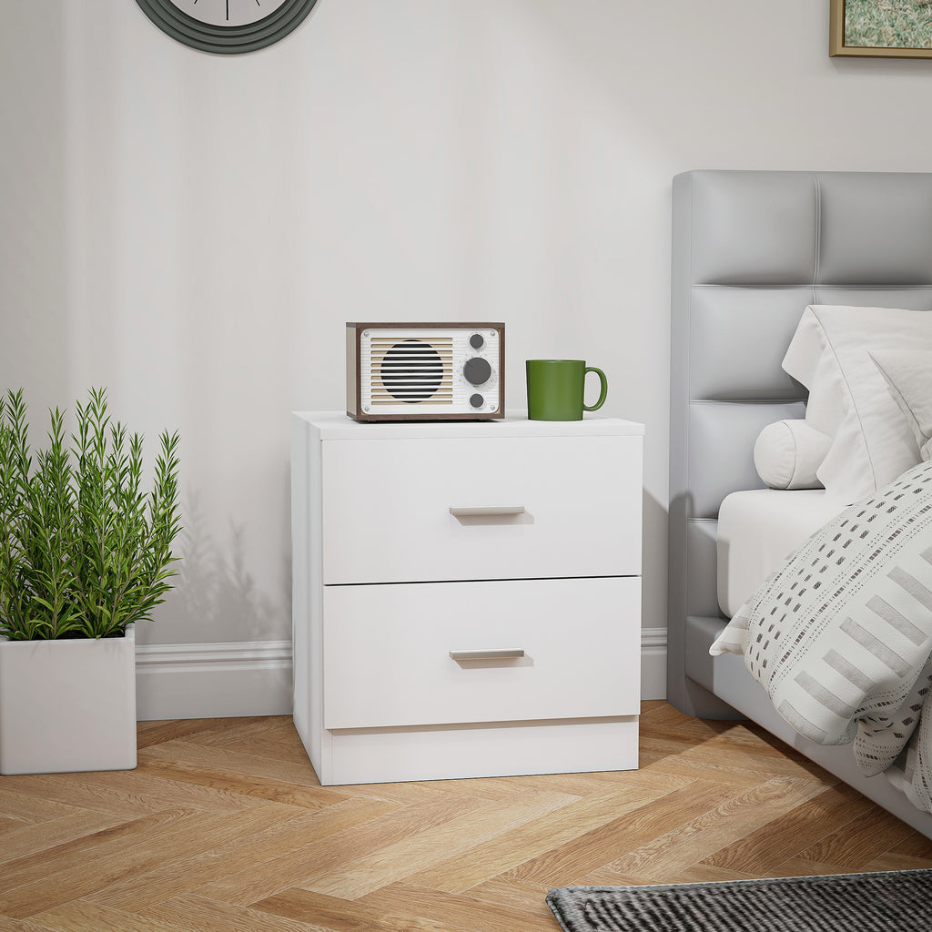 Table de chevet à 2 tiroirs, table de nuit moderne pour chambre à coucher, blanche
