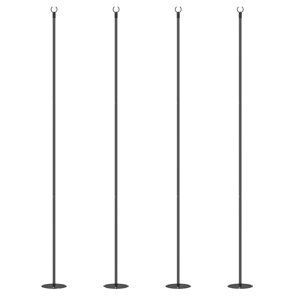 Lot de 4 poteaux lumineux de 2,4 m (8 pi), supports d'éclairage suspendus en acier pour patio, jardin, terrasse, mariage, fête, noir