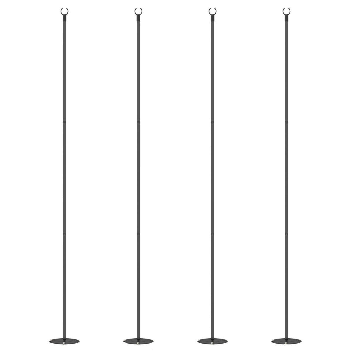 Lot de 4 poteaux lumineux de 2,4 m (8 pi), supports d'éclairage suspendus en acier pour patio, jardin, terrasse, mariage, fête, noir
