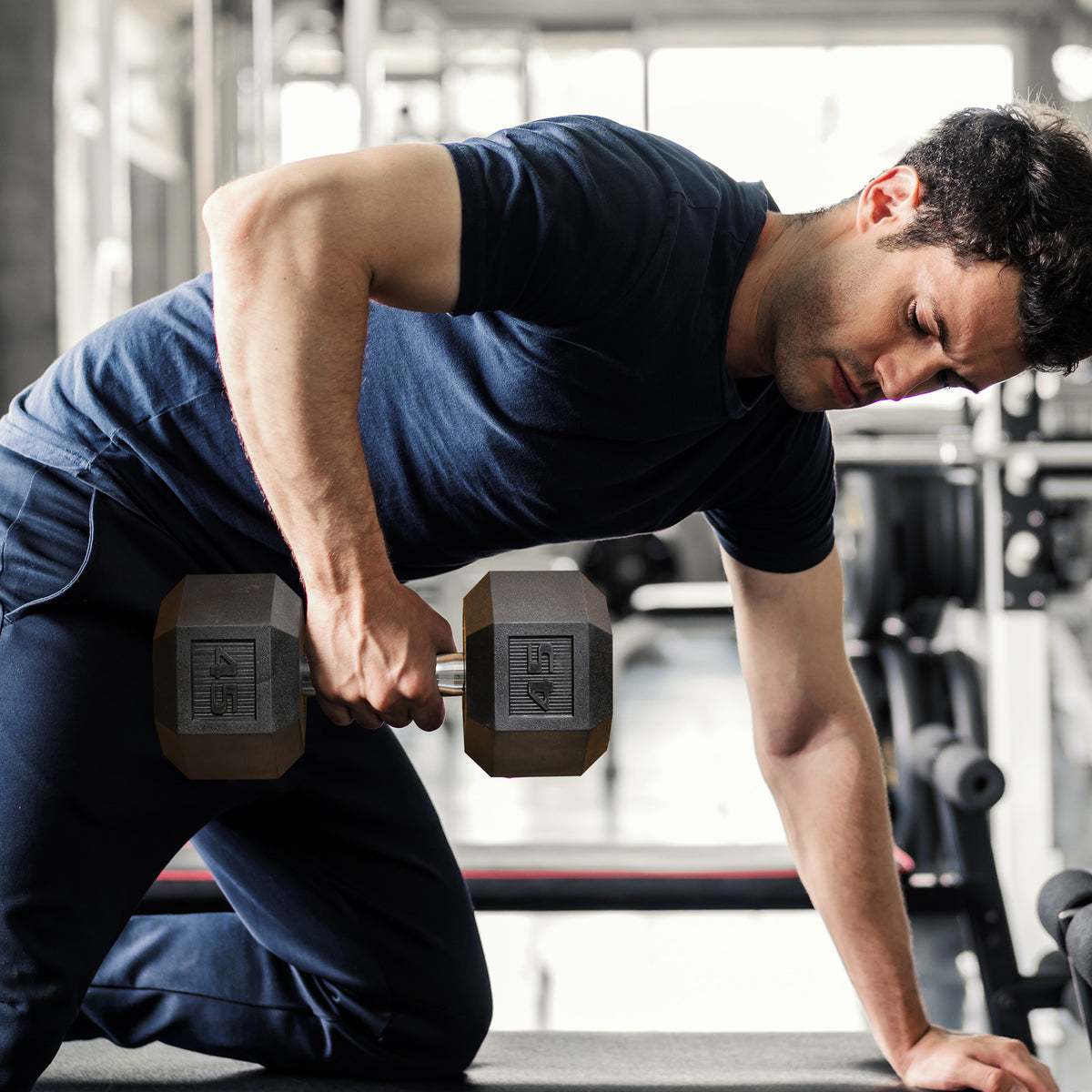 Haltère hexagonale en caoutchouc 45 lbs, poids pour l'entraînement physique à domicile, au bureau ou en salle de sport, noire