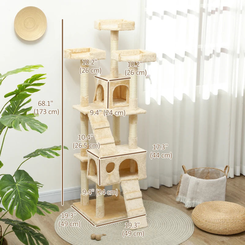 Arbre à chat multi-niveaux 67 po, beige