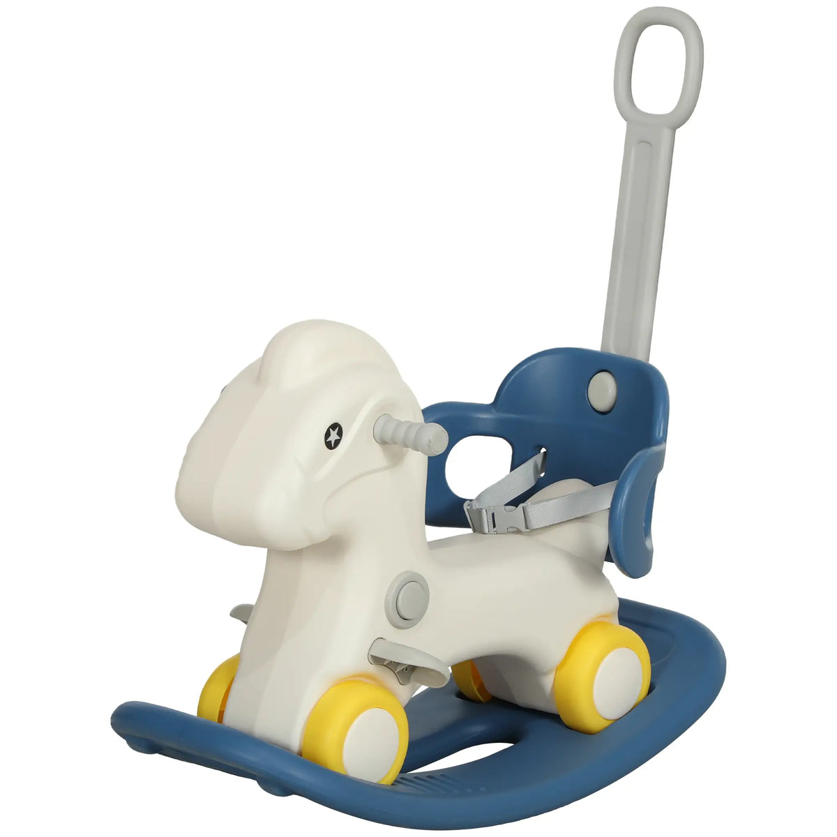 Cheval à bascule 4 en 1 pour enfants avec planche d'équilibre amovible et poignée de poussée, bleu