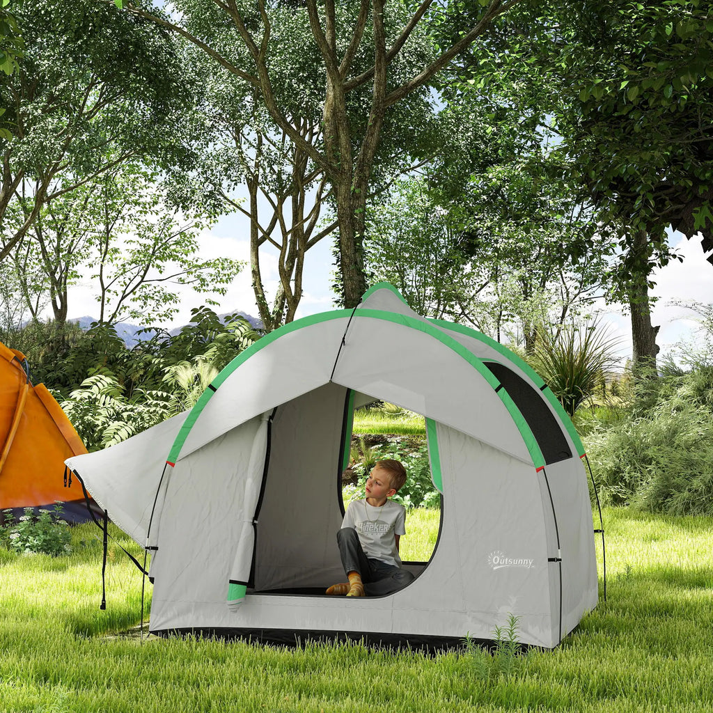 Tente de voiture imperméable 2000 mm pour SUV, avec 3 portes et fenêtre en filet, pour 5 à 6 personnes, coloris gris et vert. Idéale pour le camping et les voyages. Coloris : gris et vert.