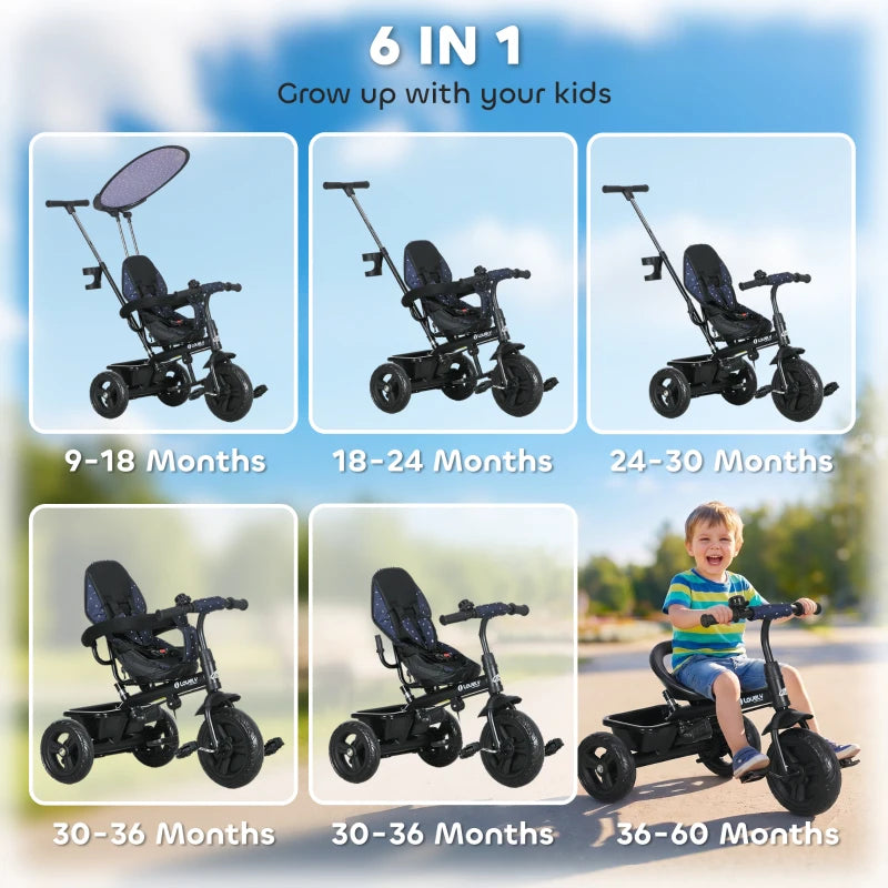 Tricycle 6-en-1 pour enfants, bleu marine