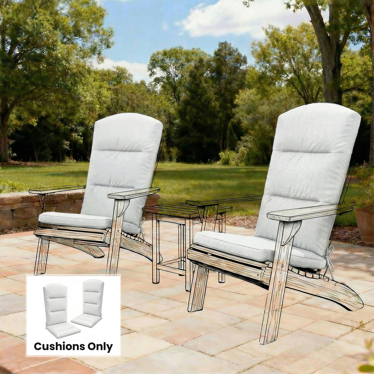 Coussins de rechange pour chaises de patio Adirondack, avec dossier et attaches, lot de 2, gris clair