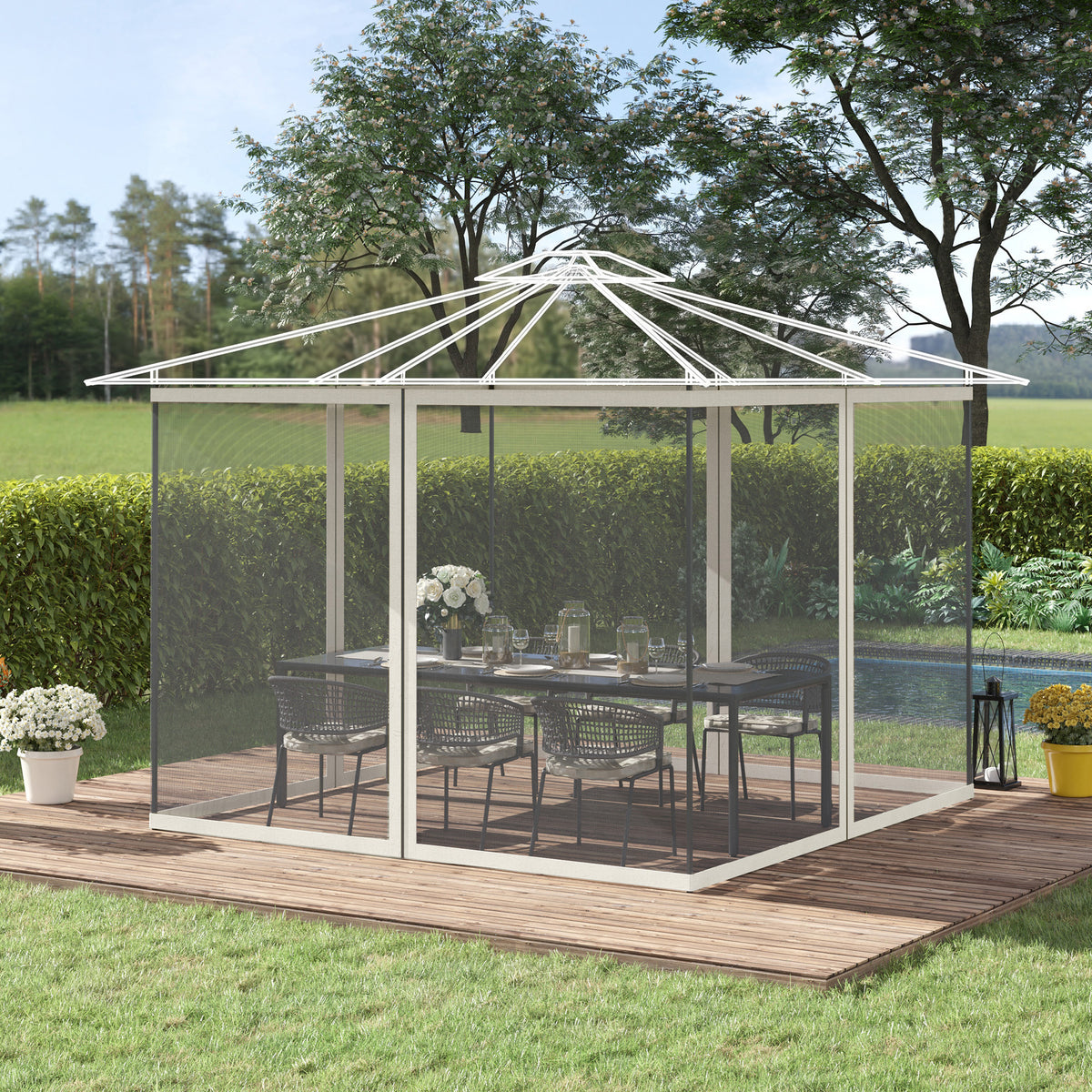Moustiquaire de rechange pour gazebo 10' x 13', parois en toile noire avec fermetures éclair