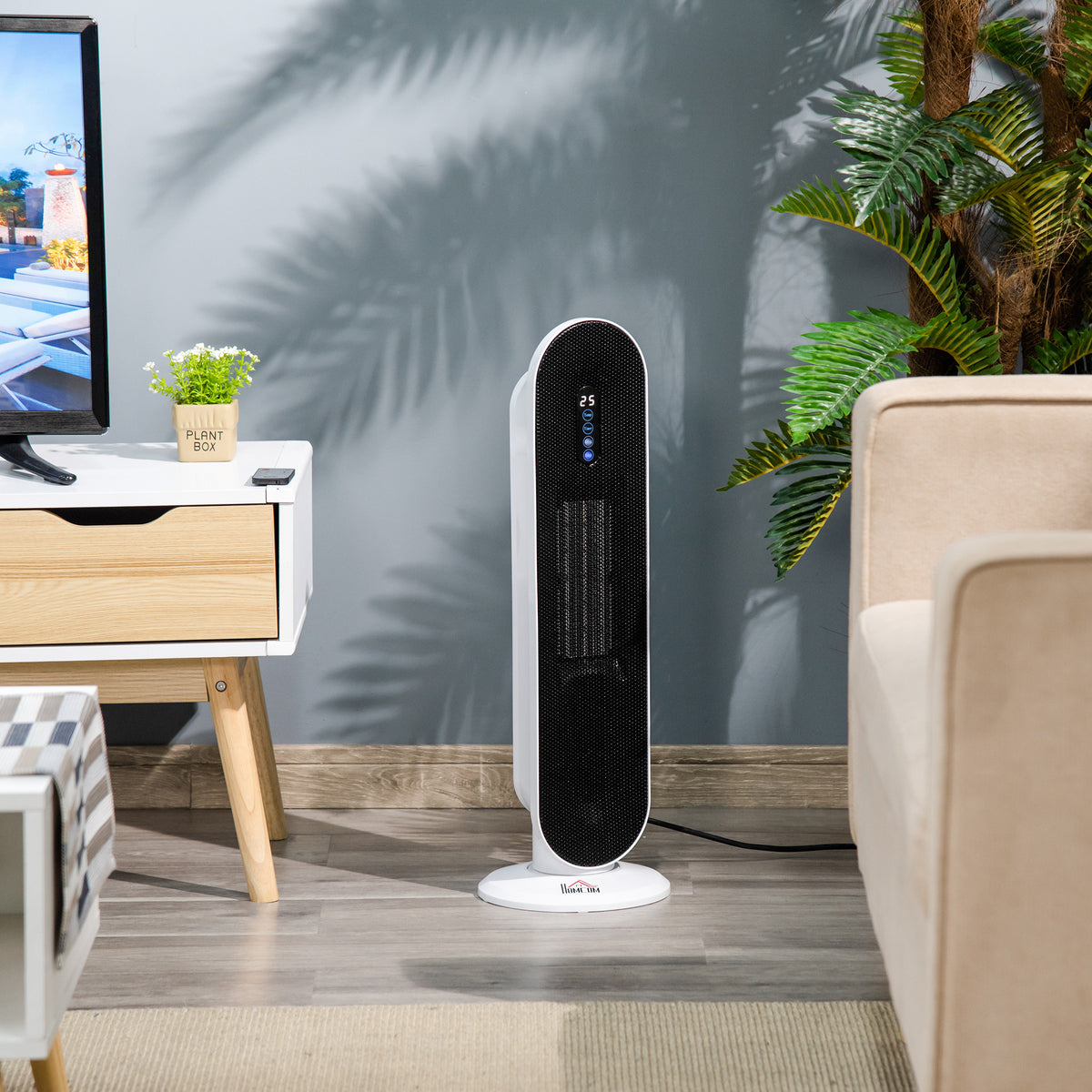 Chauffage d'appoint céramique , radiateur tour d'intérieur avec oscillation à 45°, télécommande, minuterie 24 h, protection anti-basculement et contre la surchauffe, 1500 W/1000 W