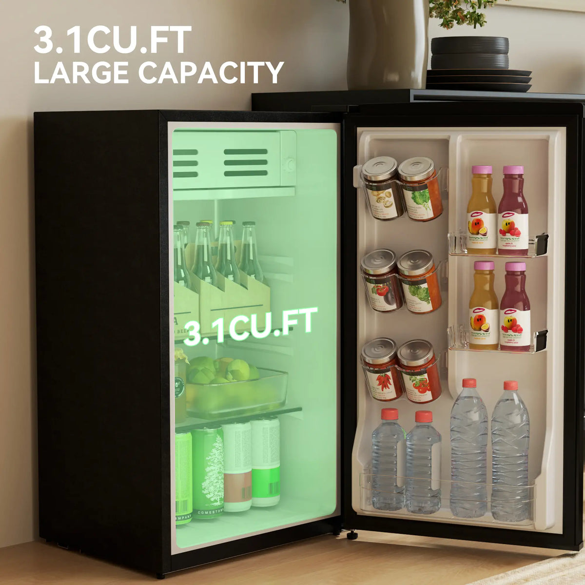 Mini-réfrigérateur rétro, réfrigérateur compact à une porte de 88 litres (3,1 pi³), thermostat réglable, 2 étagères en verre, noir