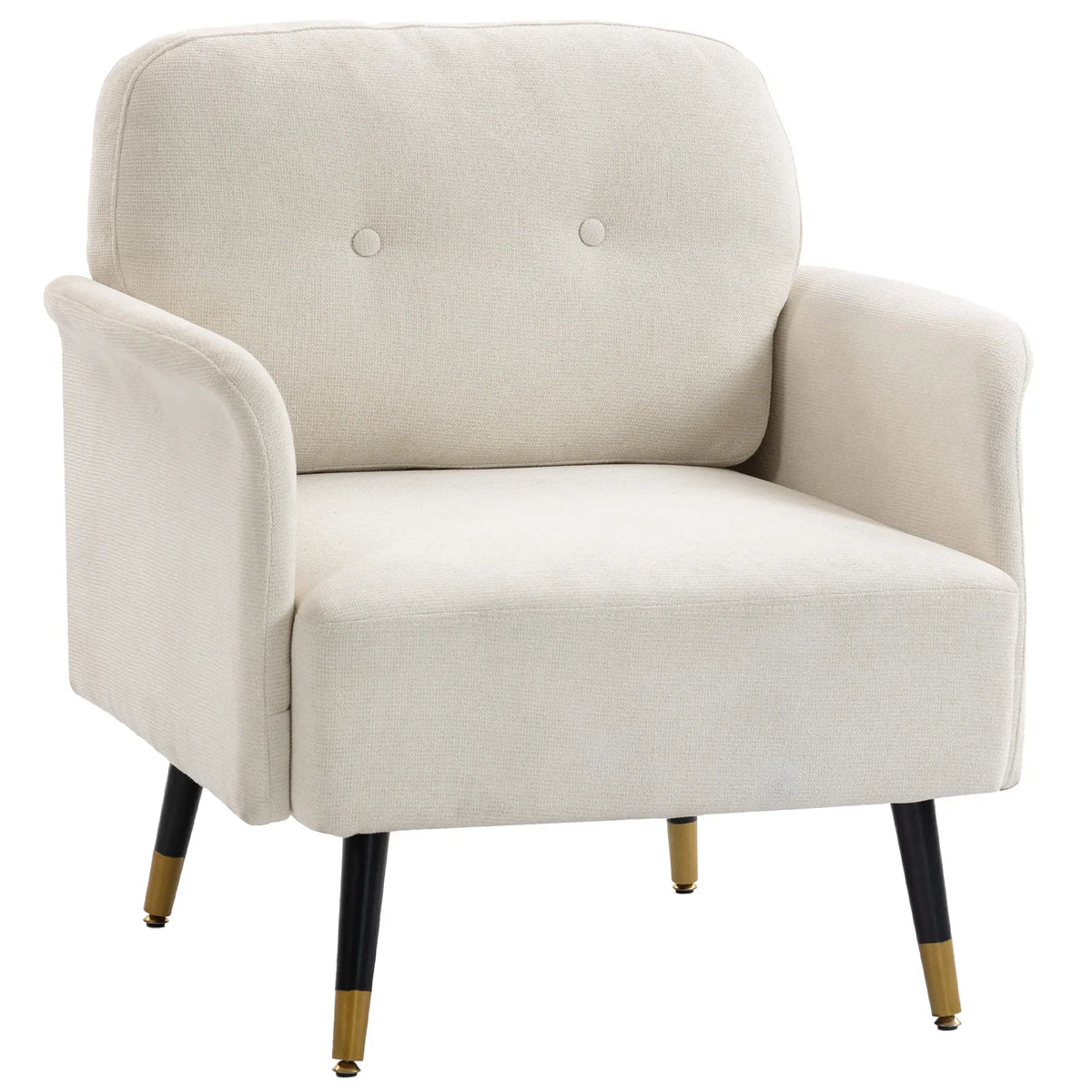Fauteuil d'appoint moderne capitonné avec pieds en métal, fauteuil de lecture rembourré pour salon, blanc crème