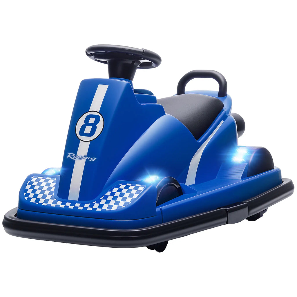 Voiture tamponneuse pour enfants, 6 V, avec rotation à 360°, double moteur et musique, pour les 3-8 ans, bleue.