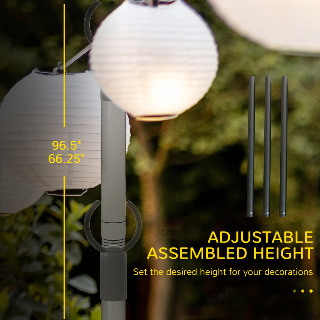 Lot de 4 poteaux lumineux de 2,4 m (8 pi), supports d'éclairage suspendus en acier pour patio, jardin, terrasse, mariage, fête, noir