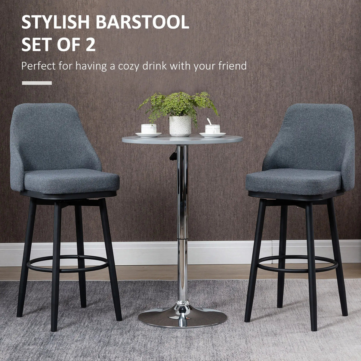Ensemble de 2 tabourets de bar extra hauts, tabourets de bar modernes pivotants à 360° avec pieds en acier et repose-pieds, gris anthracite
