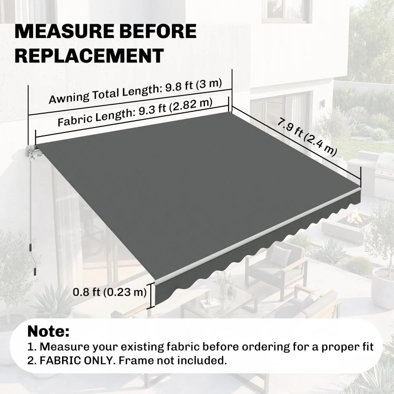 Remplacement de tissu de suravent rétractable pour auvent d'auvent d'extérieur de 10' x 8', housse de protection UV, gris