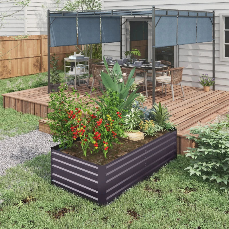 Lit de jardin surélevé galvanisé, jardinières d'extérieur en acier avec tiges renforcées, 71" x 35" x 23", gris foncé