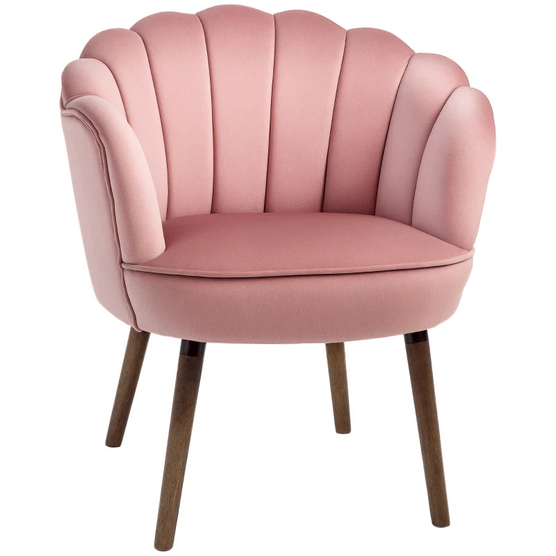 Chaise de vanité moderne, chaise d'appoint en tissu velours avec pieds en bois pour salon, rose
