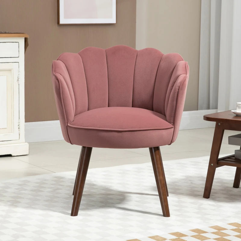 Chaise de vanité moderne, chaise d'appoint en tissu velours avec pieds en bois pour salon, rose