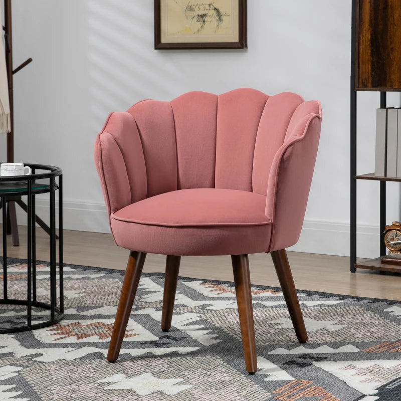 Chaise de vanité moderne, chaise d'appoint en tissu velours avec pieds en bois pour salon, rose