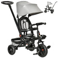 Tricycle pour tout-petits Tricycle 5 en 1 pour enfants, convertible poussette pliable en vélo pour tout-petits, appui-retoi arrière réglable et auvent incurvé, garde-corps et poignée détachables pour 1 à 5 ans, gris