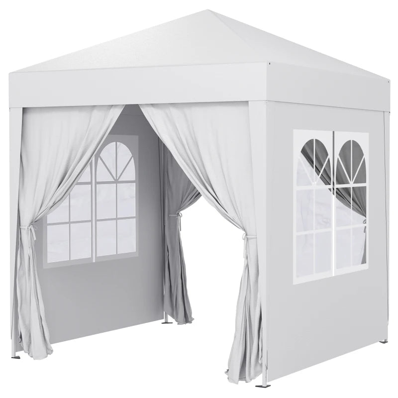 Tente à baldaquin Pop Up 6.6'x6.6' avec parois latérales, Gazebo de camping Instant Sun Shelter avec sac de transport, blanc