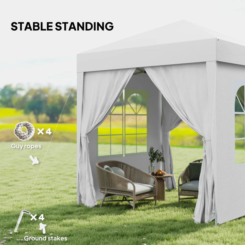Tente à baldaquin Pop Up 6.6'x6.6' avec parois latérales, Gazebo de camping Instant Sun Shelter avec sac de transport, blanc