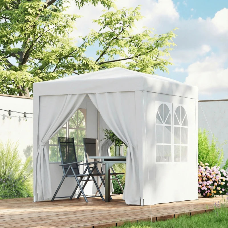 Tente à baldaquin Pop Up 6.6'x6.6' avec parois latérales, Gazebo de camping Instant Sun Shelter avec sac de transport, blanc