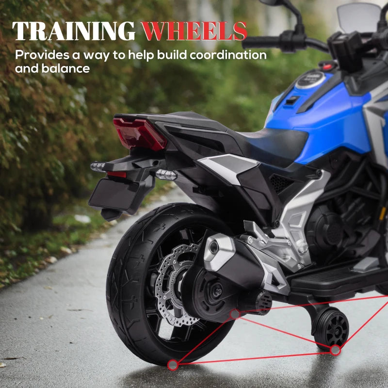 Honda License 12V Ride sur moto pour enfants avec phares Roues d'entraînement musical, pour 3 à 6 ans, bleu