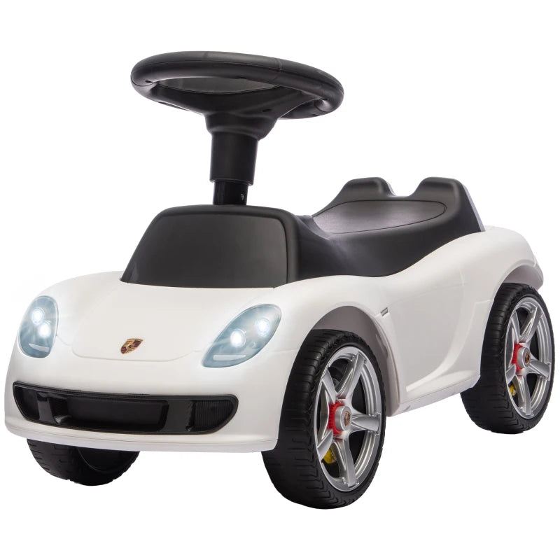 Voiture de poussée pour tout-petits avec klaxon, lumières, son de démarrage, voiture de conduite avec volant, repose-pieds, pour 18 à 36 mois, blanc