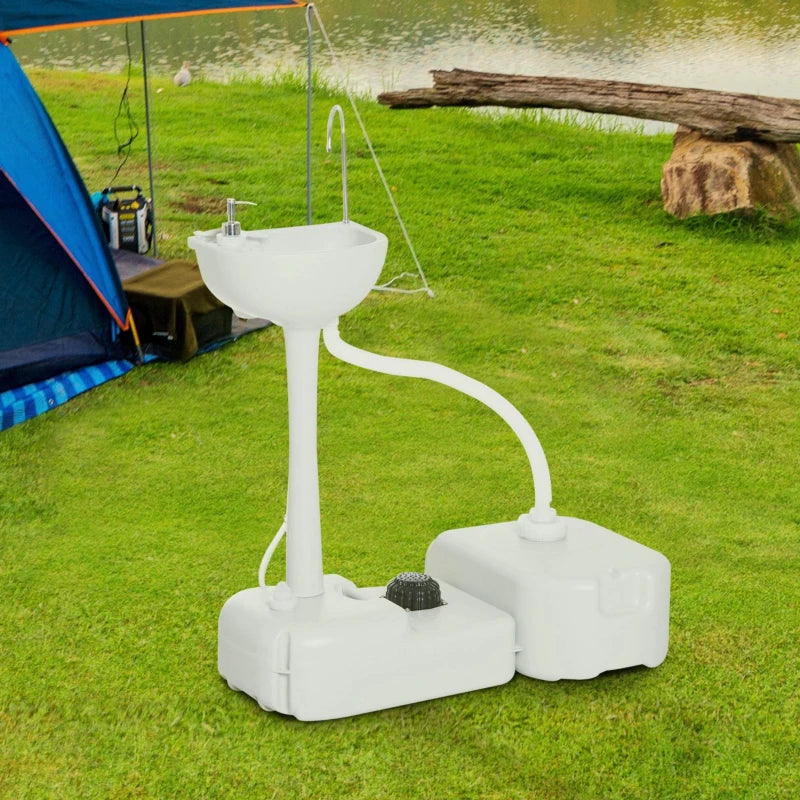 Évier de camping portable - Bassin de station de lavage des mains avec réservoir de récupération, distributeur de savon et porte-serviettes