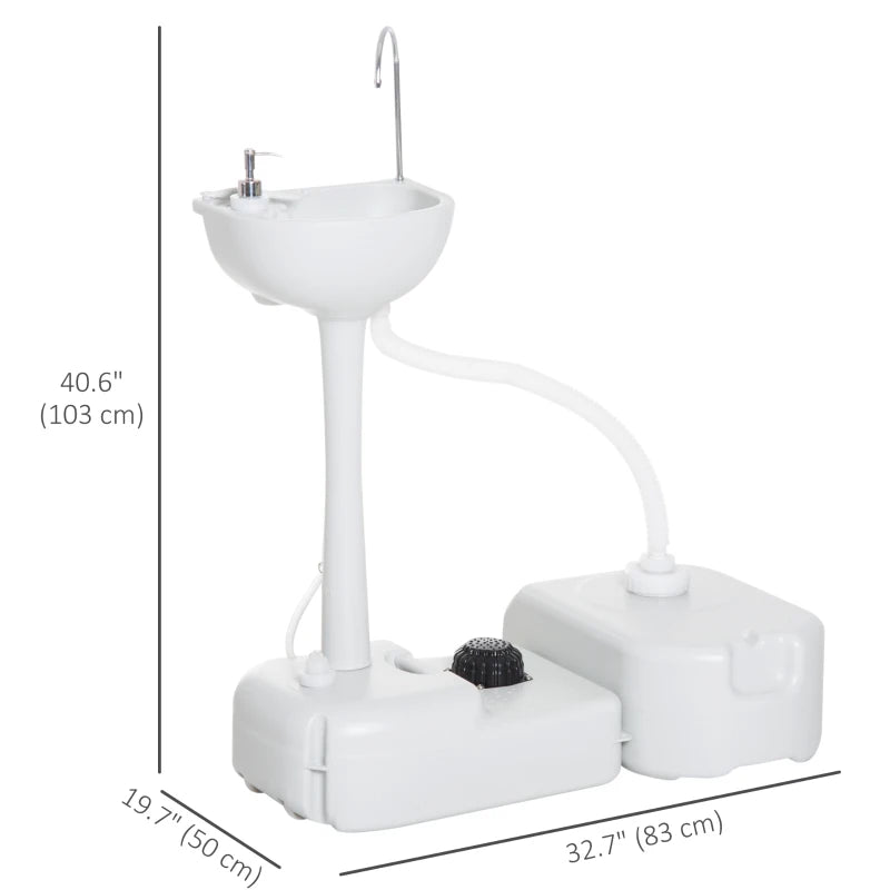 Évier de camping portable - Bassin de station de lavage des mains avec réservoir de récupération, distributeur de savon et porte-serviettes
