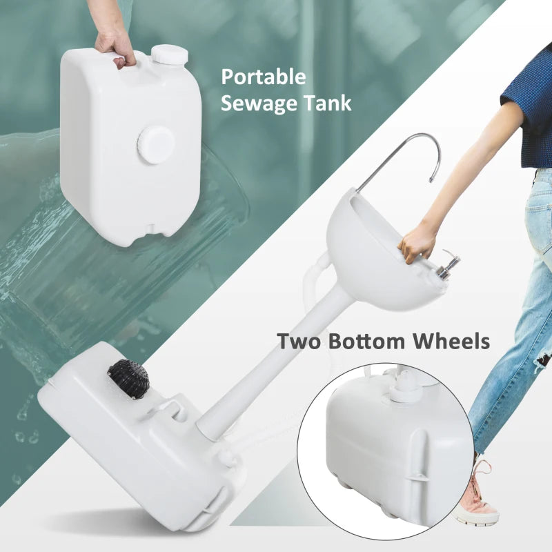 Évier de camping portable - Bassin de station de lavage des mains avec réservoir de récupération, distributeur de savon et porte-serviettes