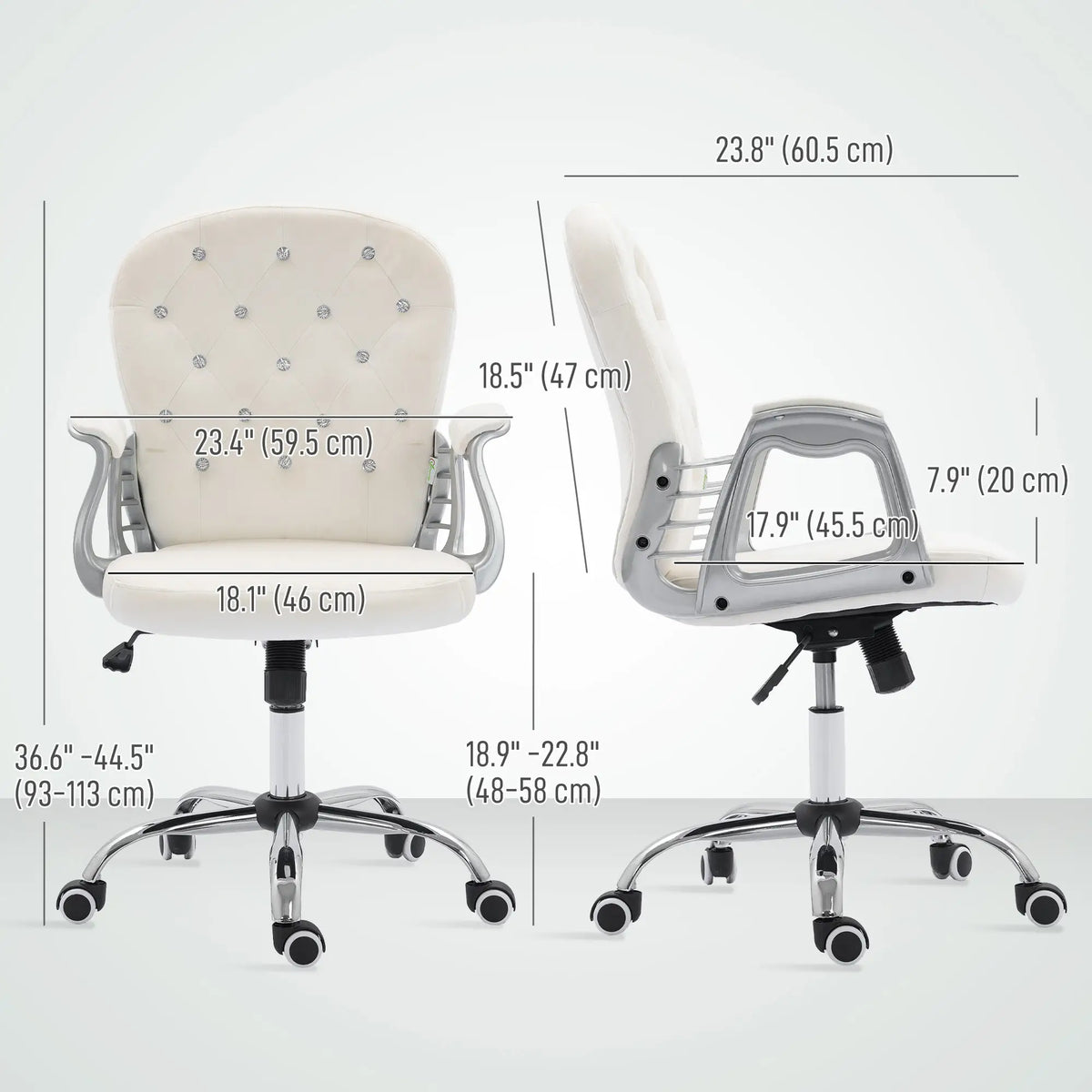 Chaise de bureau avec hauteur réglable et dossier capitonné, blanc crème
