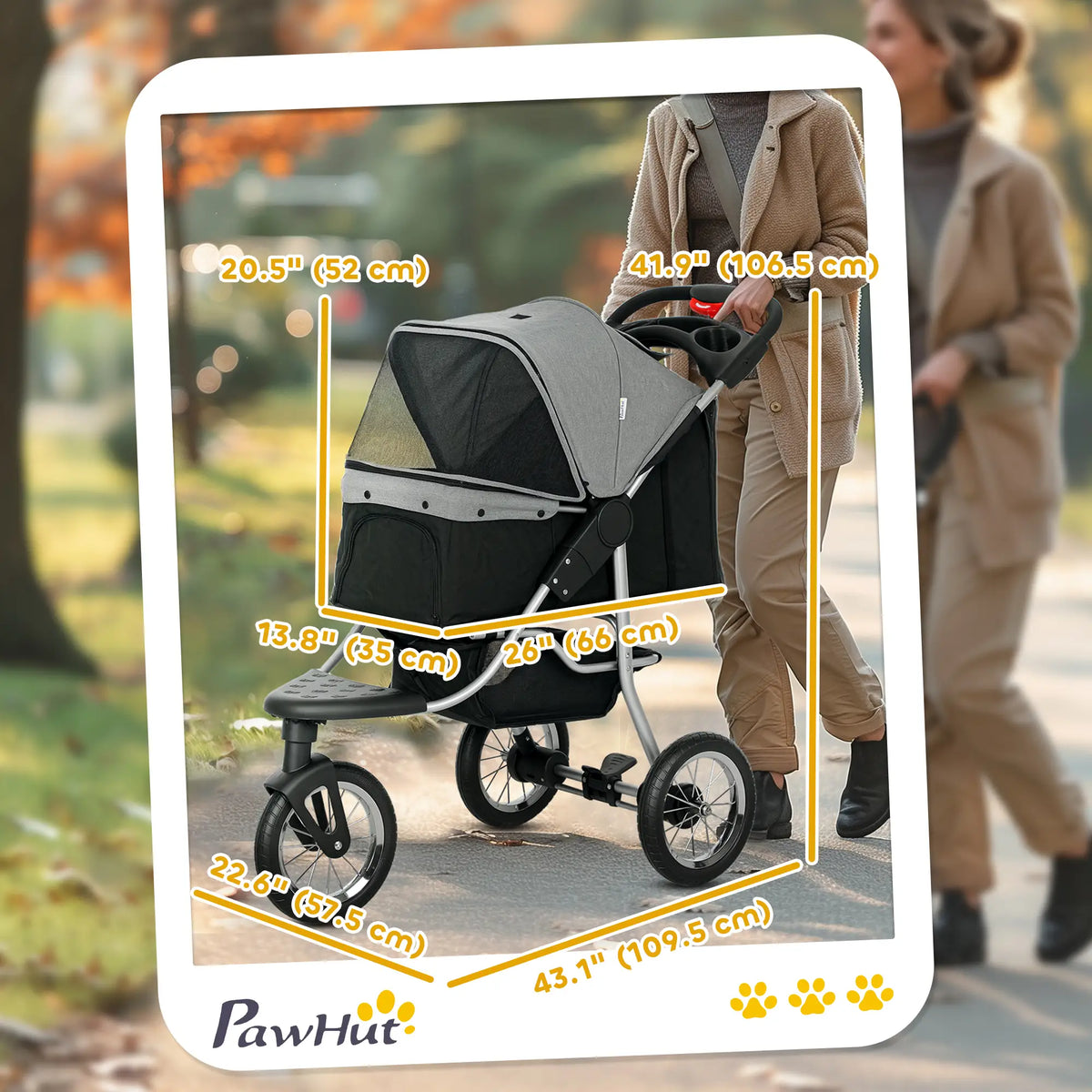 Poussette pour petit chien, poussette pliable à 3 roues avec capote réglable et porte en filet zippée, grise