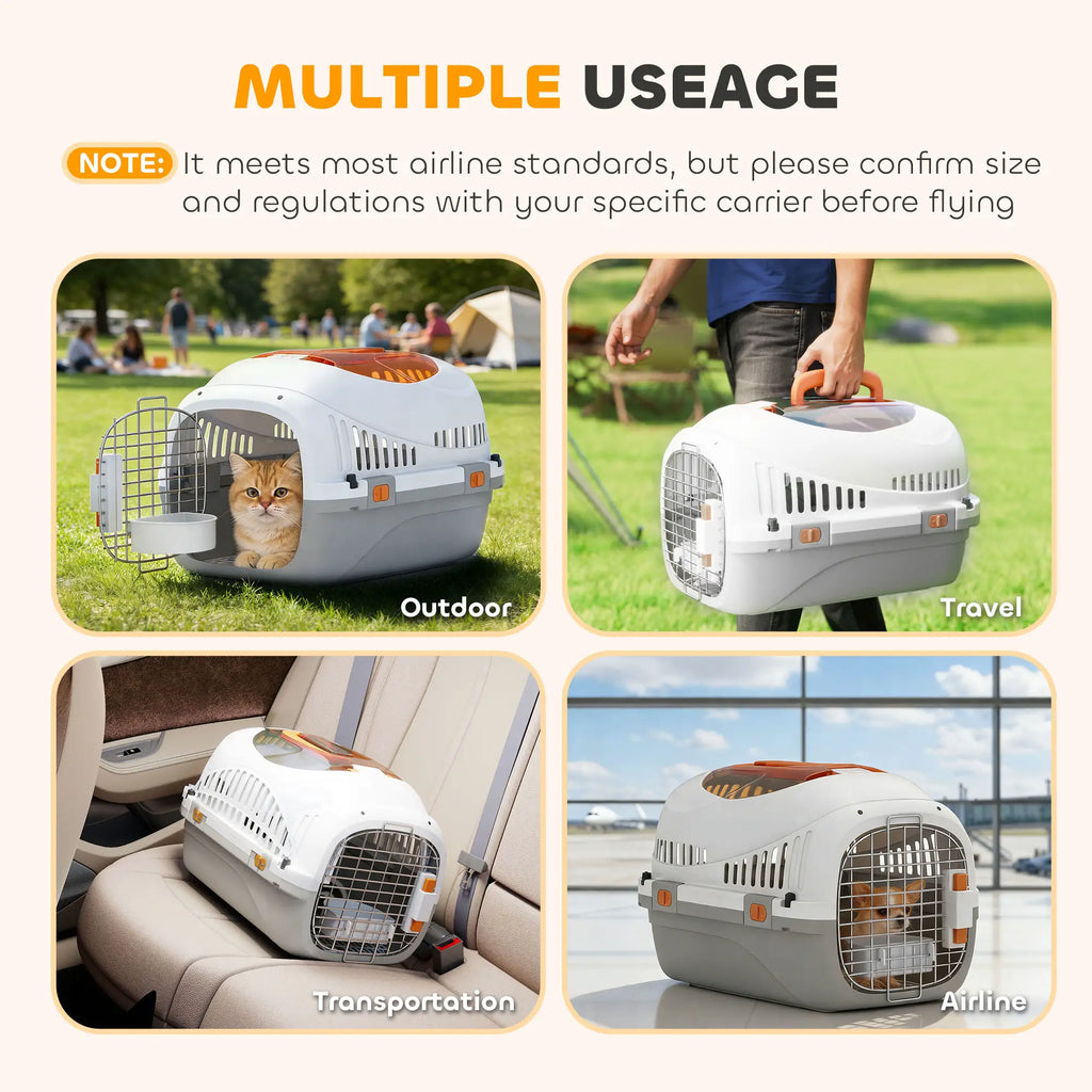 Cage de transport rigide pour animaux de compagnie, niche en plastique pour petits chiens et chats, cage portable avec porte en fil d'acier