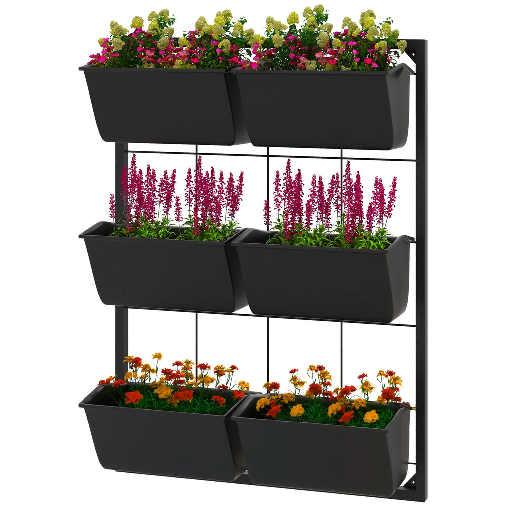 Jardinière murale à 3 niveaux avec 6 pots pour une utilisation intérieure et extérieure, support pour plantes suspendues, jardinière murale à drainage automatique