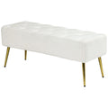Banc de chambre 44" (112 cm) en tissu aspect laine d'agneau, avec coussin épais et pieds en acier, blanc crème