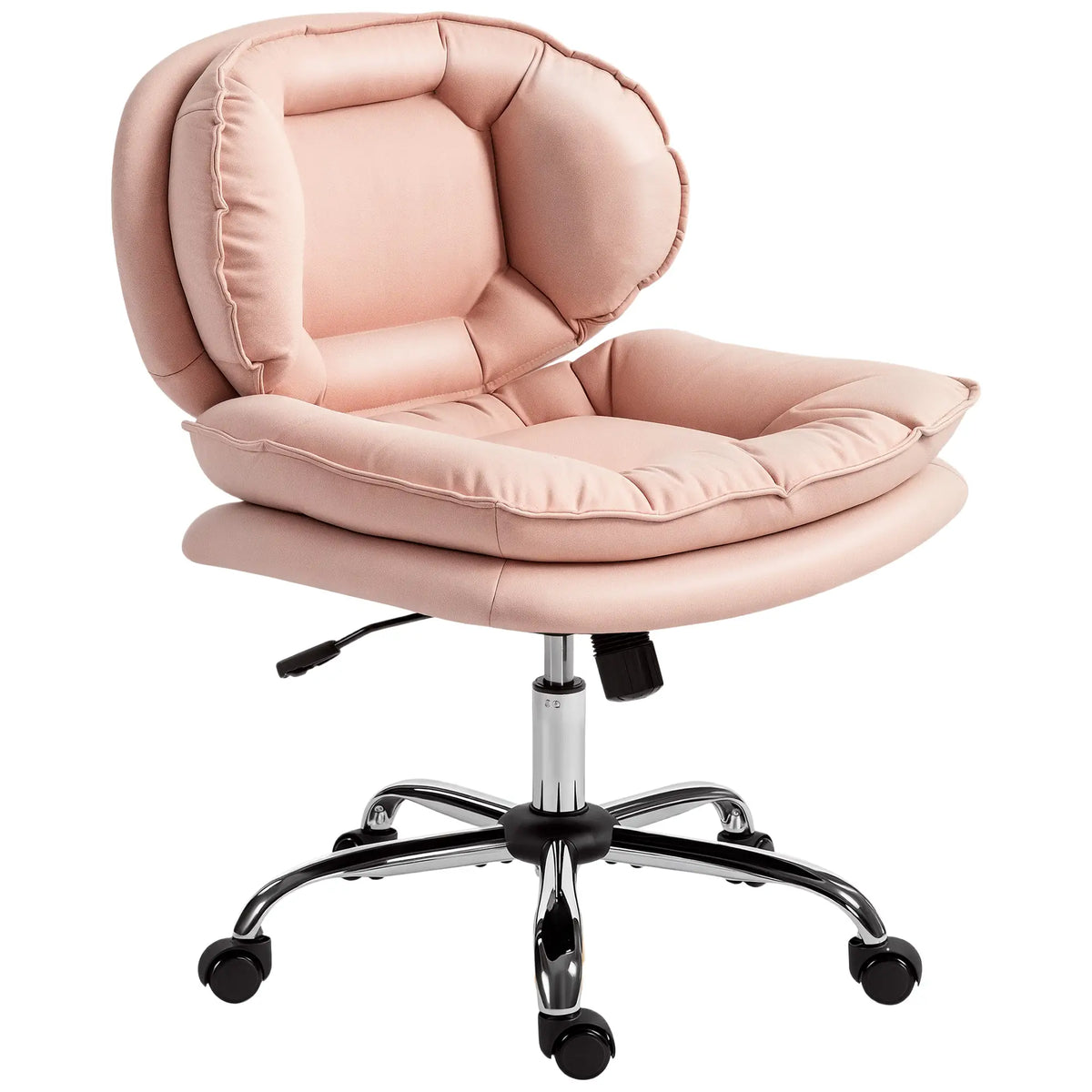Fauteuil de bureau pivotant, large, avec revêtement en similicuir, inclinable, sans accoudoirs, rose