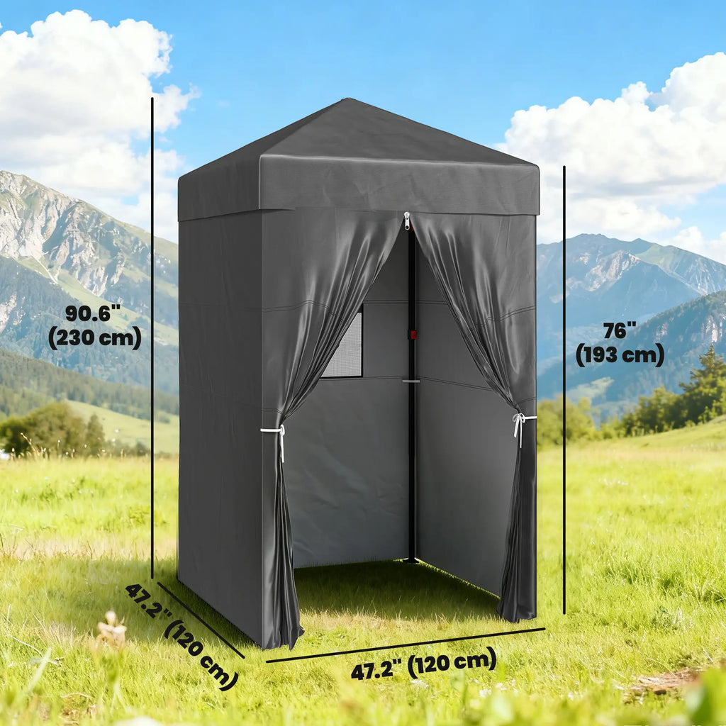 Tente pliante compacte 120 x 120 cm, cabine d'essayage UPF 50+, abri instantané et portable avec fenêtre en filet, gris foncé