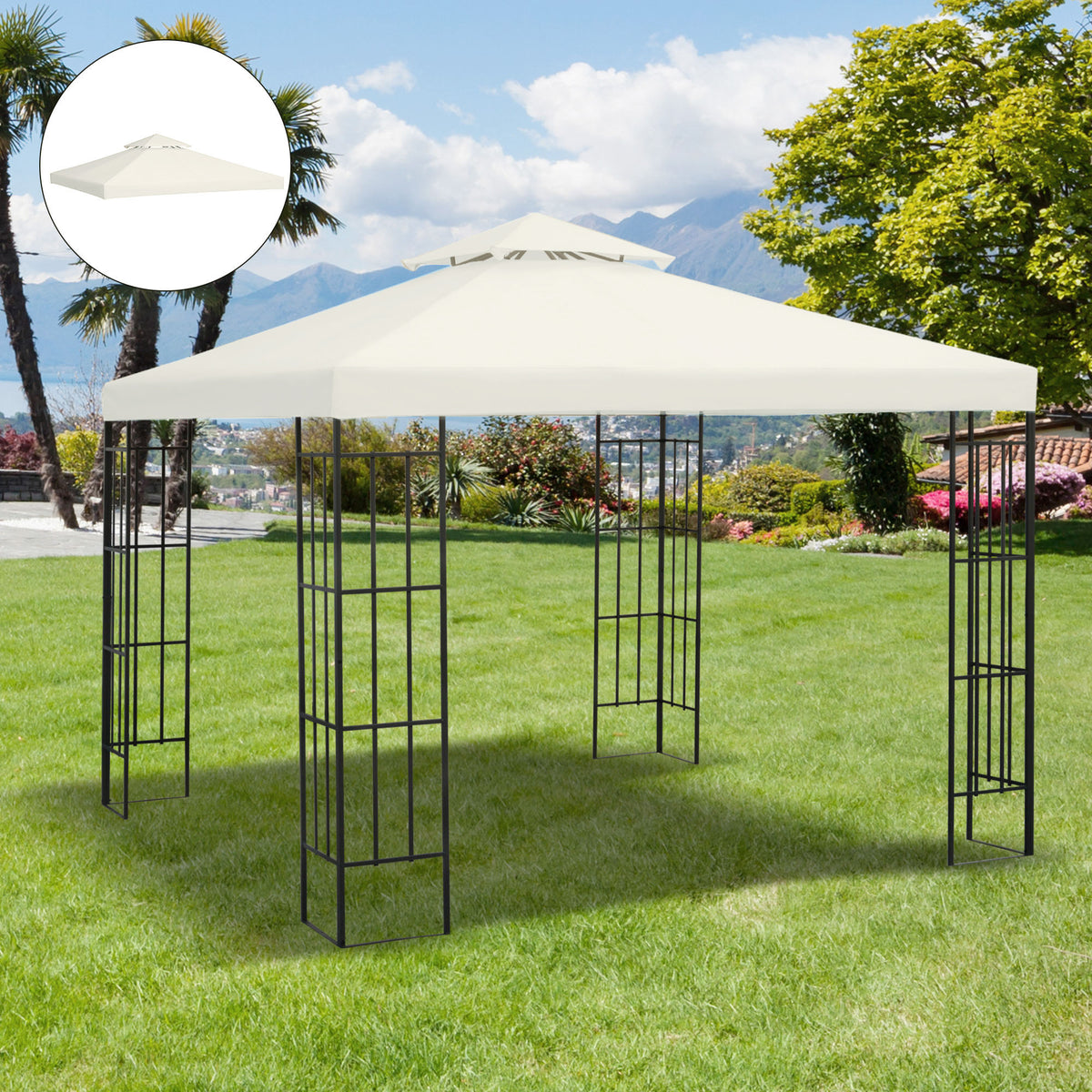 Toit de rechange pour tonnelle carrée à deux niveaux 3 m x 3 m, pare-soleil d'extérieur, blanc crème
