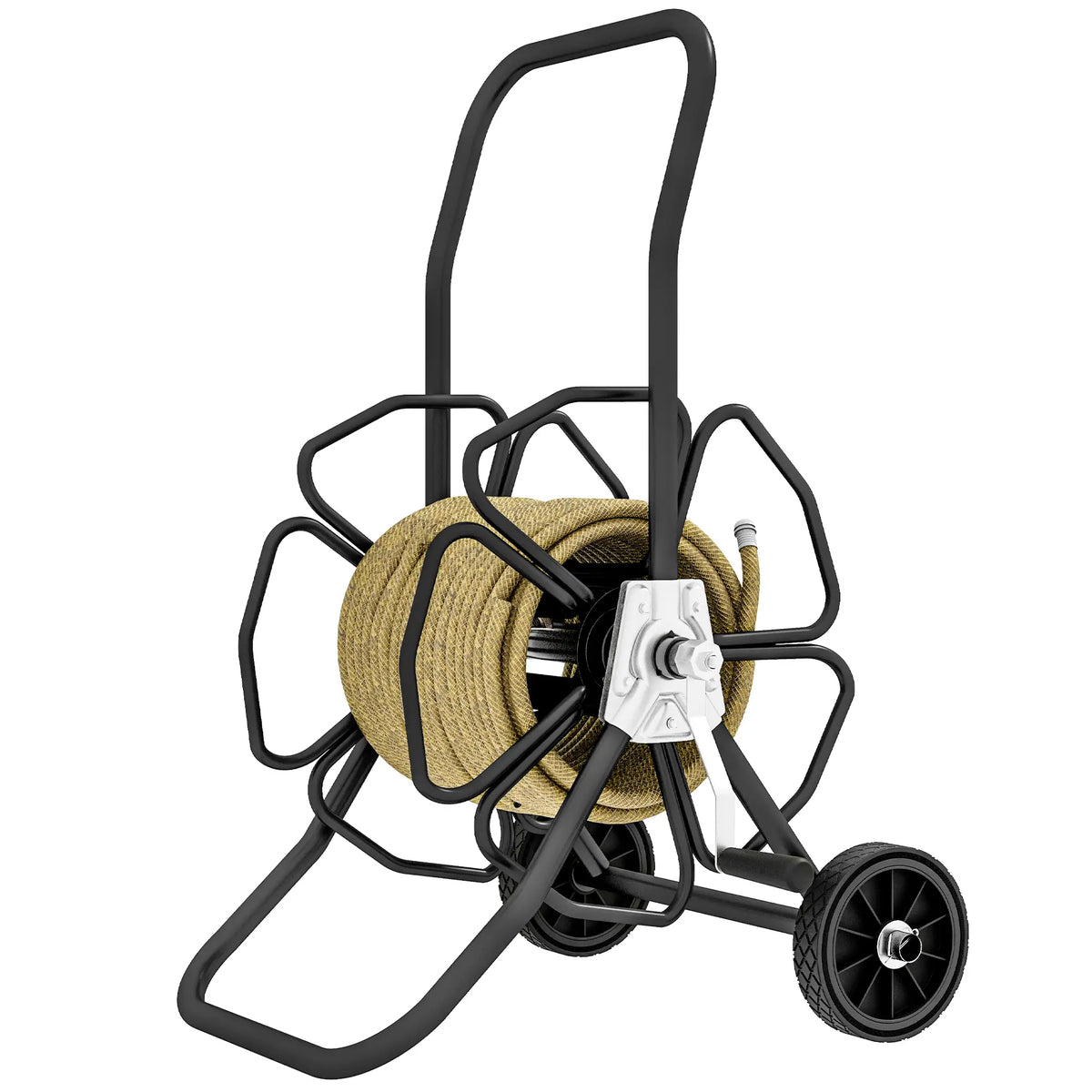 Dévidoir de tuyau d'arrosage 98 pi (tuyau de 5/8 po inclus), chariot à roulettes pour tuyau d'arrosage de jardin, pelouse, noir